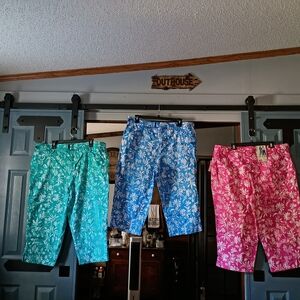 White Stag Floral Capris - Blue, Pink, and Green
